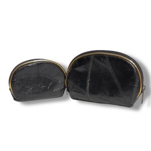 ALLAN EDWARDS by Studio Imports Black Patchwork Leather Zip Pouches Set of Two